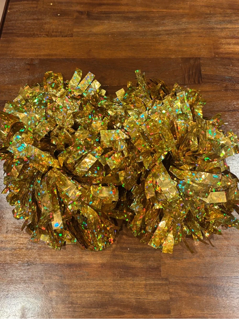 2 Gold Holographic Pom Poms - l Cheer